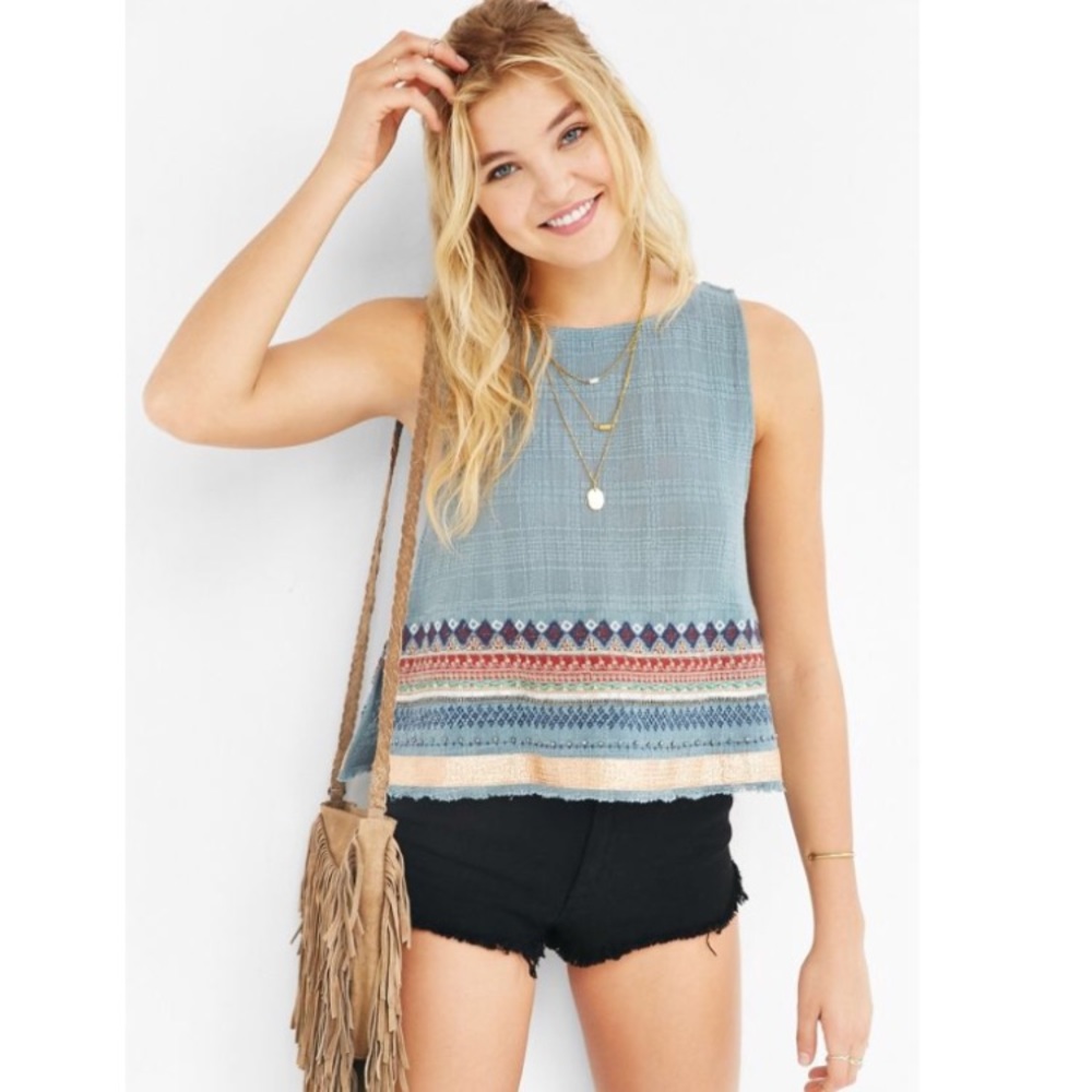 Ecote embroidered border tank top